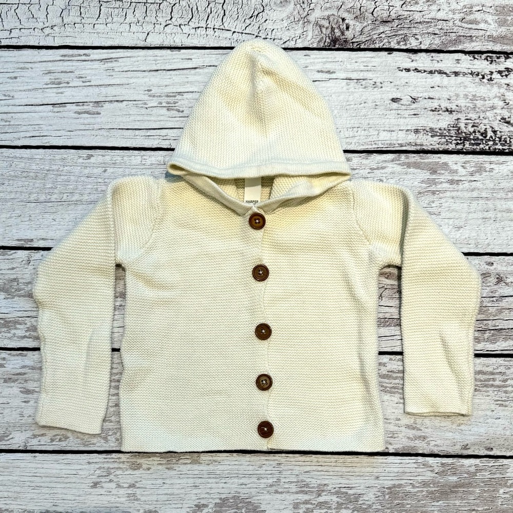 Harper Canyon - White Hooded Buttoned Knit Sweater - 4T. Like New!